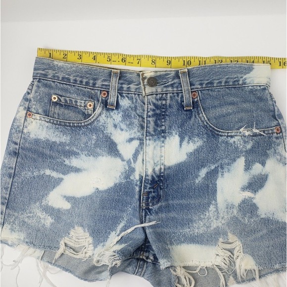 The Laundry Room Bleached Denim Texas Flag Shorts Sz M Redone Levis 615 - Picture 9 of 12